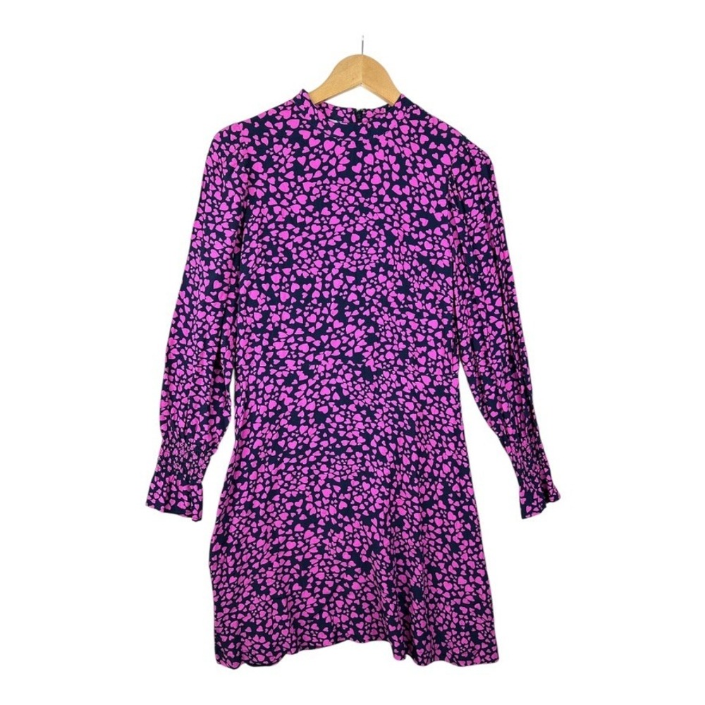 LOFT‎ Women's Heart Smocked Ruffle Cuff Flare Dress Size 4 Pink